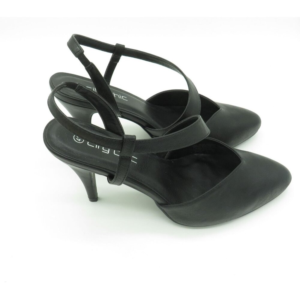 City Chic Black Faux Leather Pointed Toe Slingback Heels 10 NEW